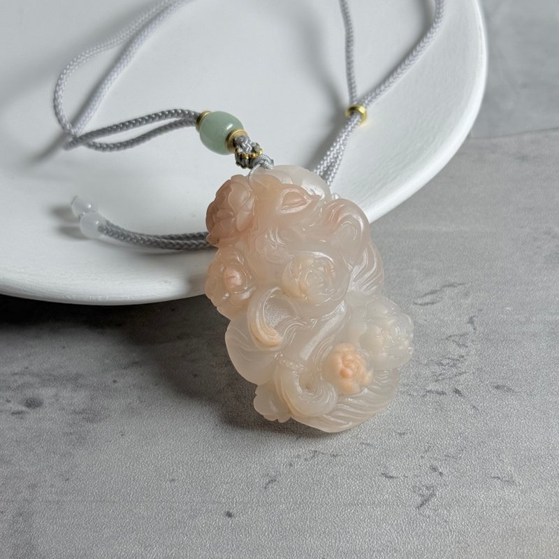 精工玉化阿拉善狐狐吊墜A - 項鍊 - 玉石 橘色