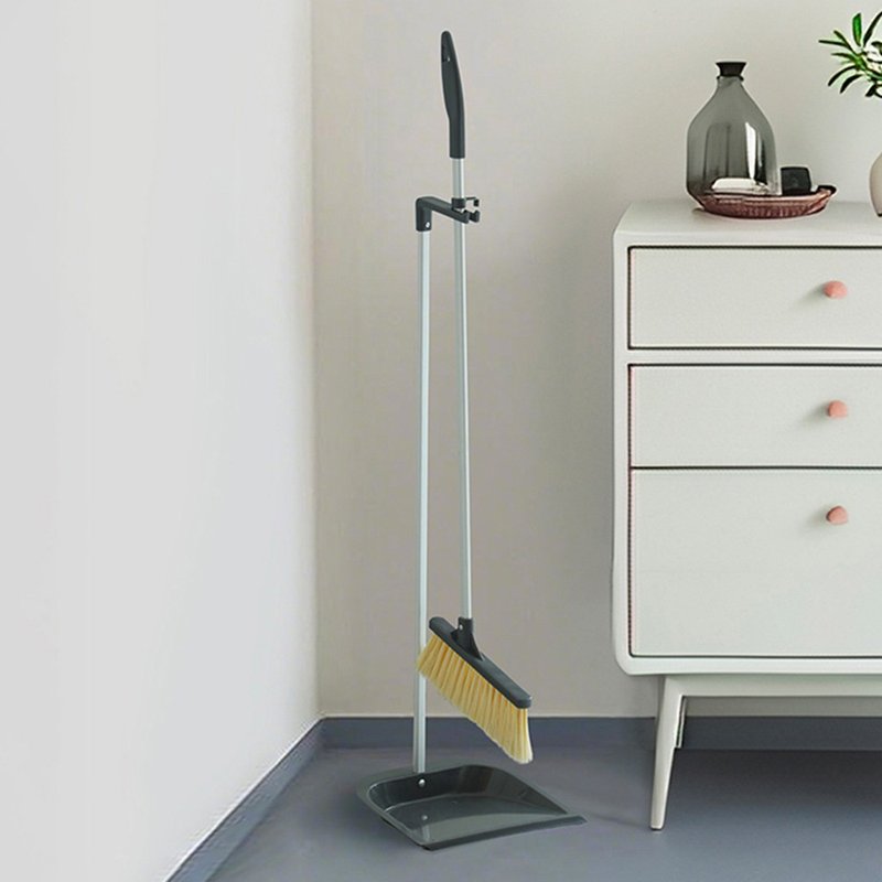 日本霜山 輕量鋁桿超密集刷毛不揚塵掃把畚斗組 - 其他 - 其他材質 灰色