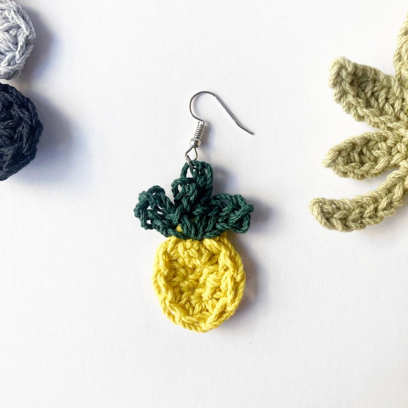 Pineapple Want to Woven Earrings Crochet Statement Earring Single/Pair - Earrings & Clip-ons - Cotton & Hemp Yellow