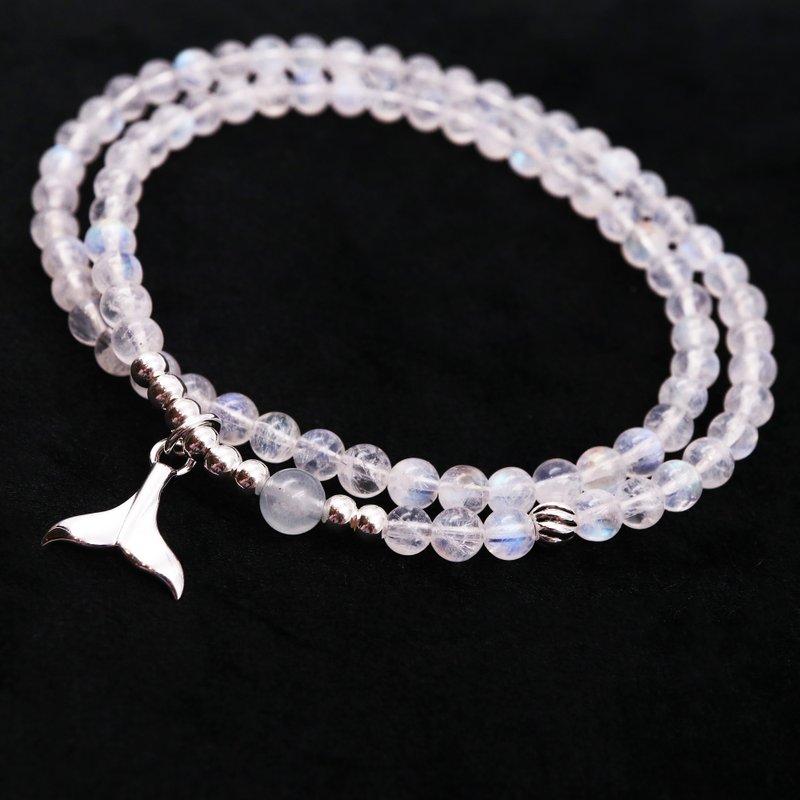 Very thin and simple series - moonstone * aquamarine sterling silver double circle bracelet / hand beads - Bracelets - Gemstone Multicolor