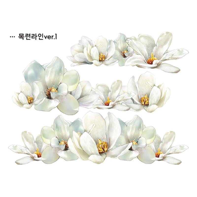 magnolia flower line 9types (blackraccoon) Vintage collage design paper sticker - 貼紙 - 紙 多色