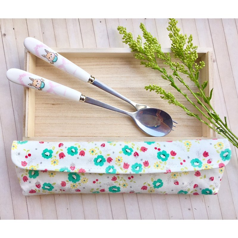 翠綠碎花 手作餐具組 - 餐具/刀叉湯匙 - 陶 粉紅色