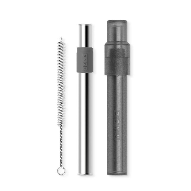 ZOKU Stainless Steel Reusable Bubble Tea Pocket Straw - Charcoal - Cutlery & Flatware - Stainless Steel Gray