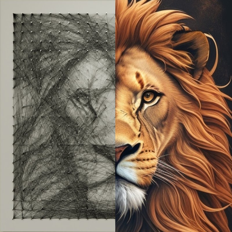 Personalized String Art Wall Panel Thread Artwork Lion for Home Office Decor - ตกแต่งผนัง - งานปัก สีดำ