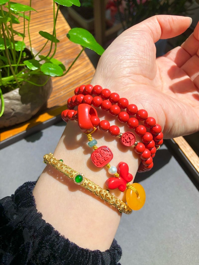 天然精品紅砂硃砂手鏈項鏈 蜜蠟平安扣 平安喜樂萬事順遂新年禮物 - 手鍊/手環 - 玉石 
