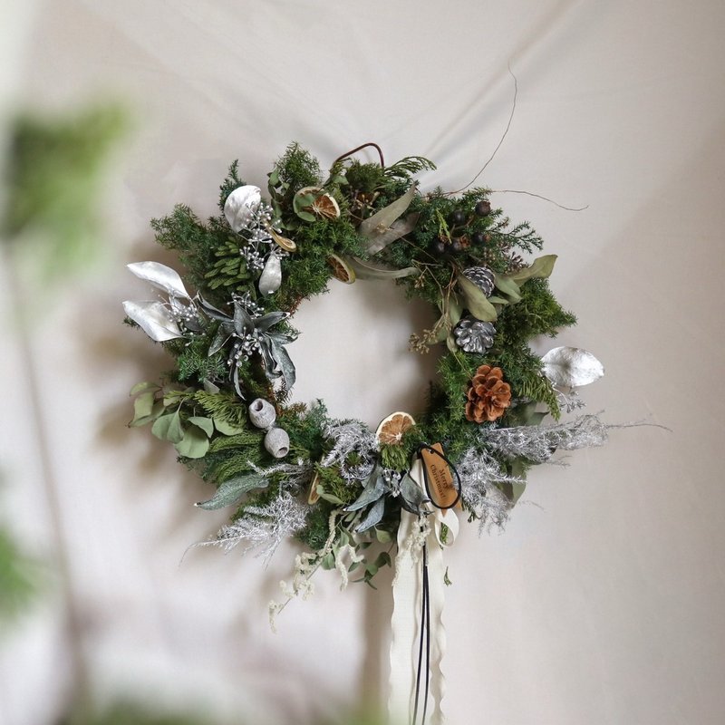 【遇見恆久】雪中花語日本進口永生不凋雪松聖誕花圈 - 乾燥花/永生花 - 植物．花 