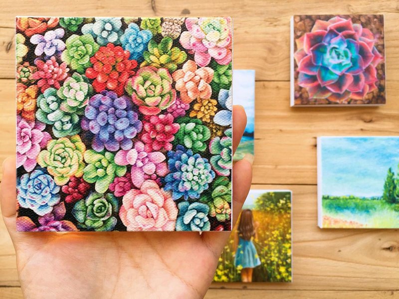 Rainbow Succulents Garden Small Canvas Print. Watercolor Succulent Arrangement. - โปสเตอร์ - ผ้าฝ้าย/ผ้าลินิน 