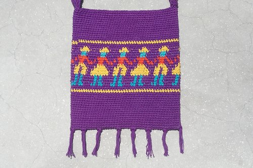 omhandmade 聖誕禮物 限量一件 天然純棉鉤織流蘇斜背包 / 背包 / 側背包 / 肩背包 / 旅行包 - 手牽手遊世界 ( 紫色 )