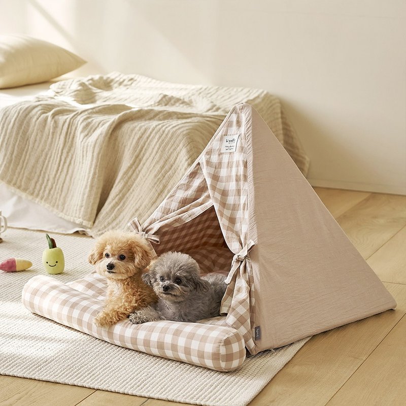 [Ready stock for quick shipment] Pure cotton plaid triangular pet nest is a must-have for pets - Bedding & Cages - Polyester 