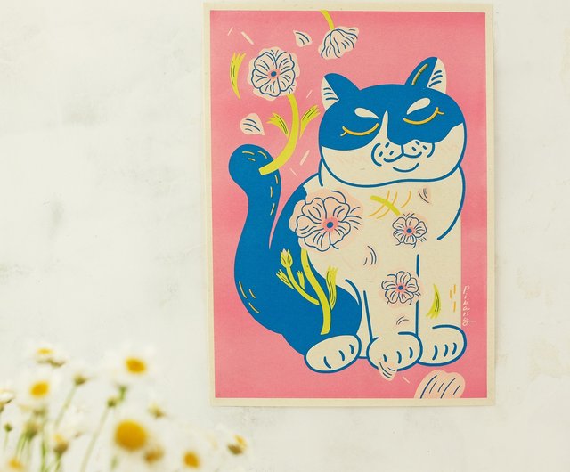 なゃる/ポスター 猫と花 ポスター/無印良品 バタフライ・ルリアン/A4 - ショップ 皮康