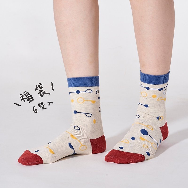 【Lucky bag】comfortable casual socks for left and right feet 𝟲/4 pieces of your choice, 2 pieces random - Socks - Cotton & Hemp White