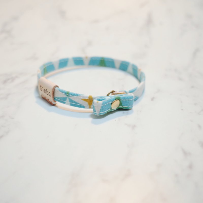 Cat Xiaochou Choker Collar Lake Water Green Cross Tile Puzzle Attached Bells can be purchased with a tag - ปลอกคอ - ผ้าฝ้าย/ผ้าลินิน 