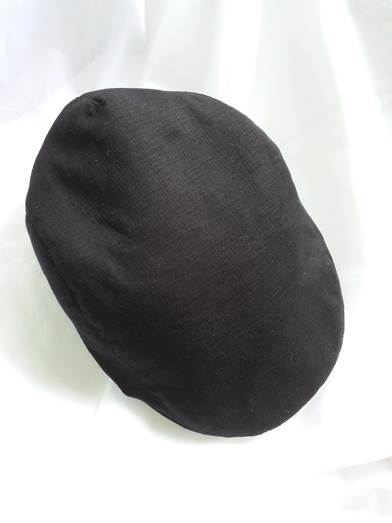 黑色純棉狩獵帽(Flat Cap) - 帽子 - 棉．麻 黑色