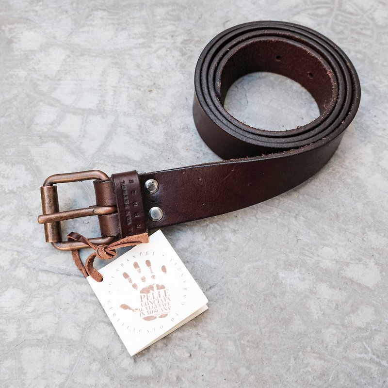 Florence Italian Association of vegetable tanning grid high leather belt leather hand / guitar - Belts - Genuine Leather Brown