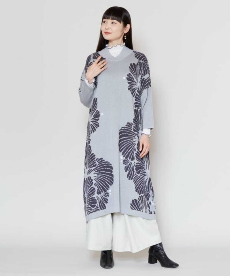 [Popular pre-order] Ginkgo Kari knitted kimono style floral dress (4 colors) 75J-3302 - One Piece Dresses - Other Materials 