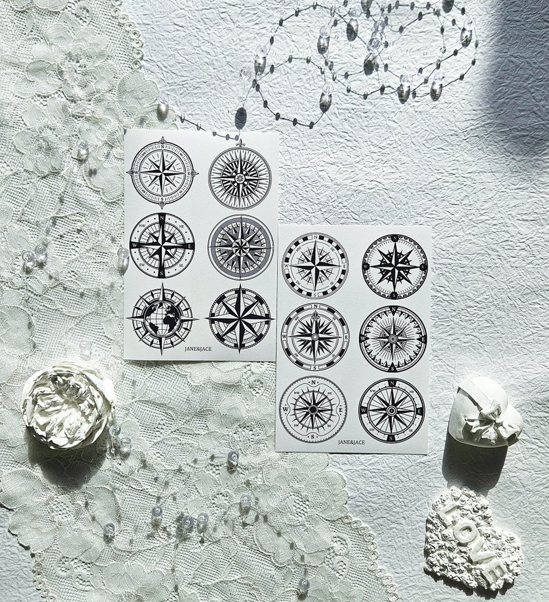 black compass paper sticker - 貼紙 - 紙 白色