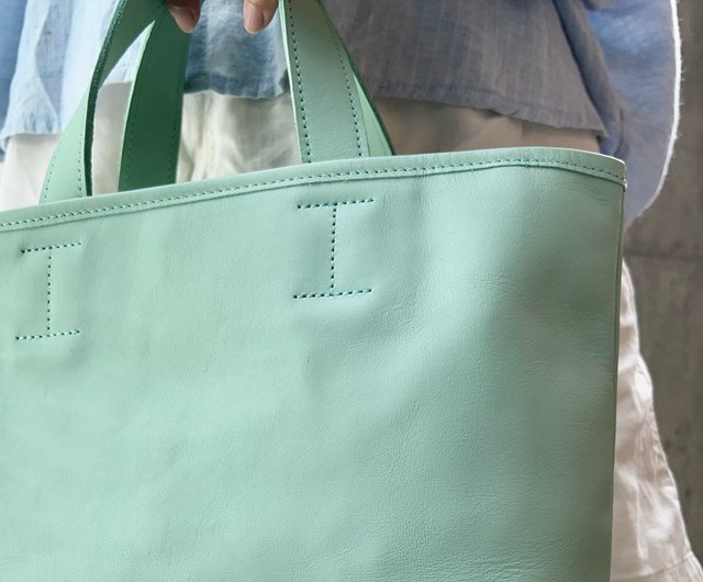 フラップトートバッグ ミントグリーンイタリアンカーフスキン
