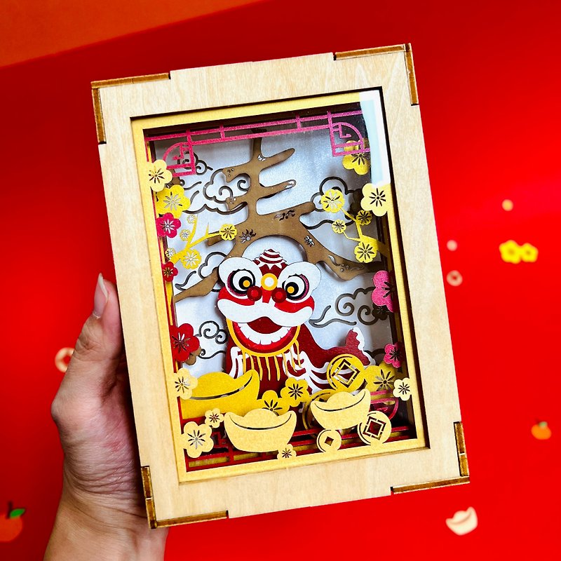 Mini colored paper carving night light | Traditional lion dance for New Year greetings | Lunar New Year and Spring Festival silhouette decorations - Lighting - Paper Red