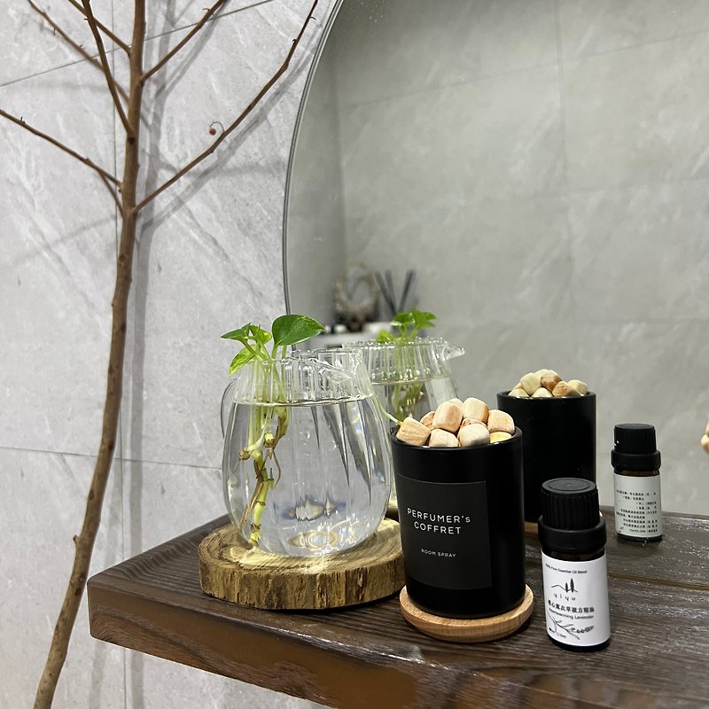 Lavender Plant Phytoncide Diffusing Cup Gift Box Set (Cypress Wood Block X Lavender Essential Oil X Diffusing Cup) - น้ำหอม - น้ำมันหอม สีดำ
