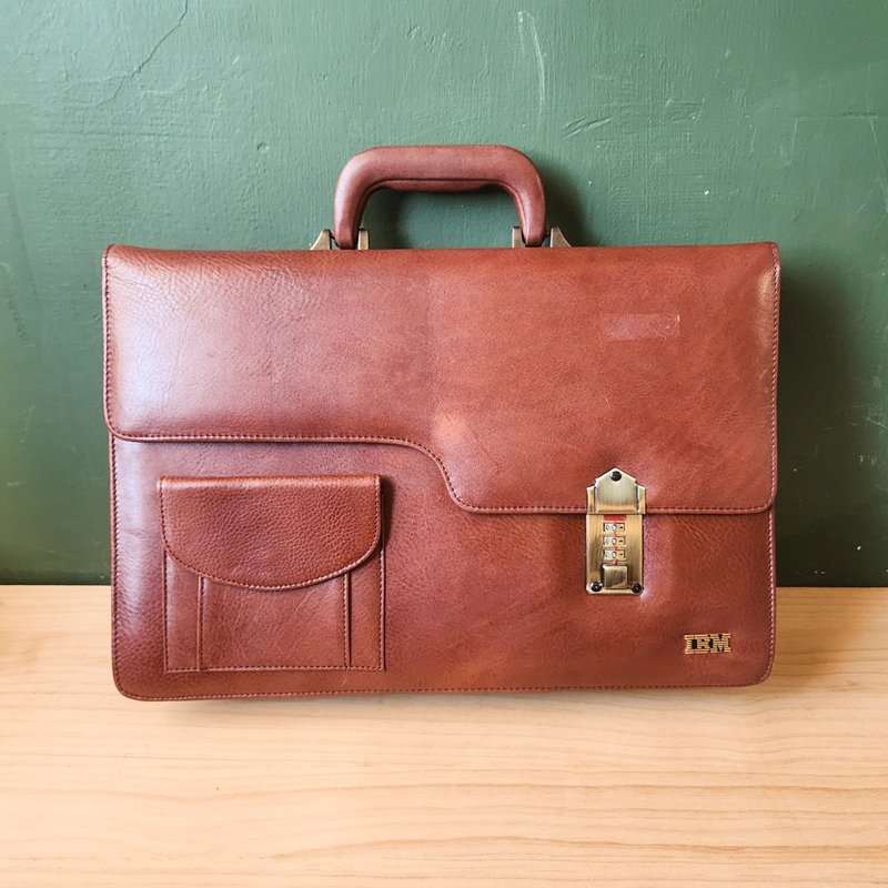 [Arctic Groceries] Men's Briefcase Retro IBM Briefcase Old Bag Handbag - กระเป๋าถือ - หนังแท้ สีนำ้ตาล