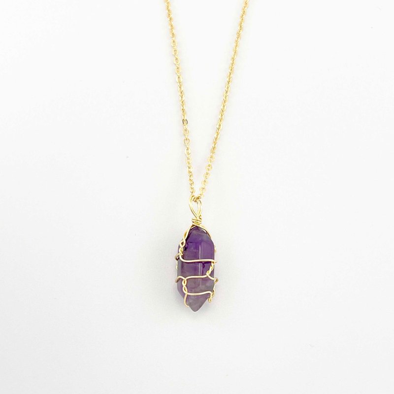 [Raw crystal braided necklace] Healing amethyst gold - Necklaces - Crystal Purple