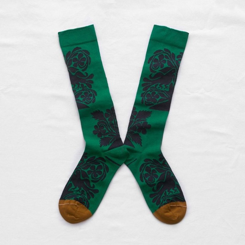 Bonne Maison France socks - Emerald Forest (stockings) - ถุงเท้า - ผ้าฝ้าย/ผ้าลินิน 