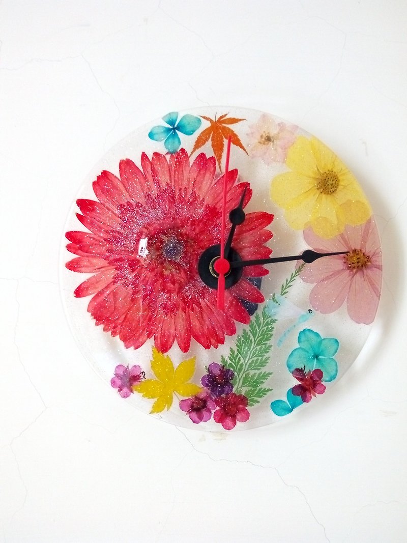 Dry Flowers, Pressed Flowers, Flowers Wall Clock, Colorful Clock - Clocks - Acrylic Multicolor