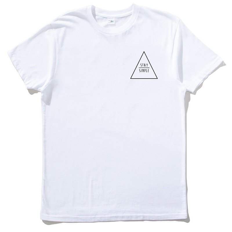 左胸 STAY SIMPLE Triangle 短袖T恤 白色 保持簡單三角型 幾何 - 男 T 恤 - 棉．麻 白色