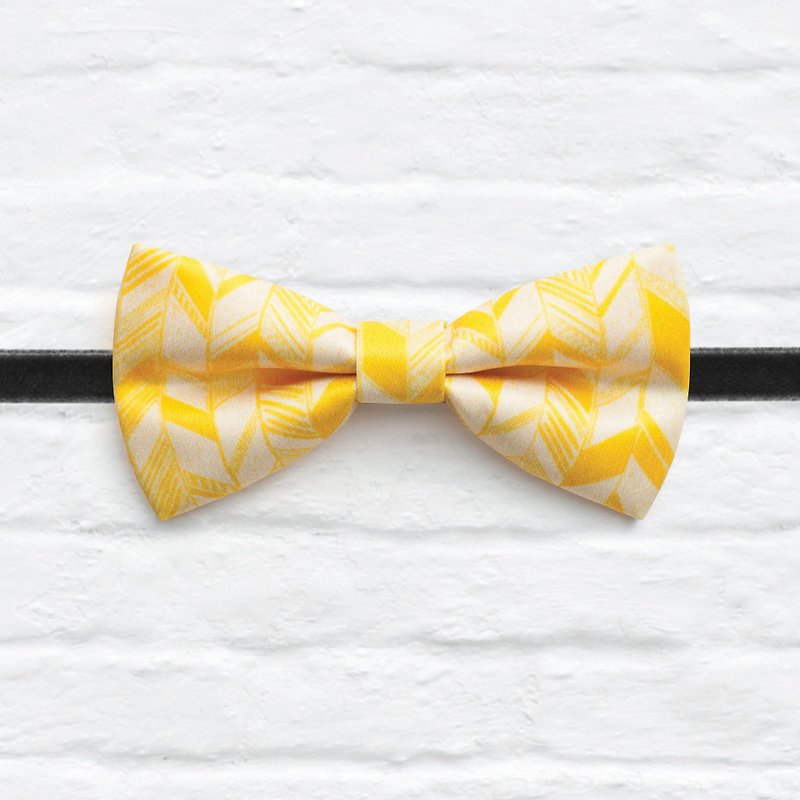スタイル 0163 新鮮なイエローの幾何学的なプリント 限定版 手作りのサテンの蝶ネクタイ 黄色のネクタイ - チョーカー - その他の素材 イエロー