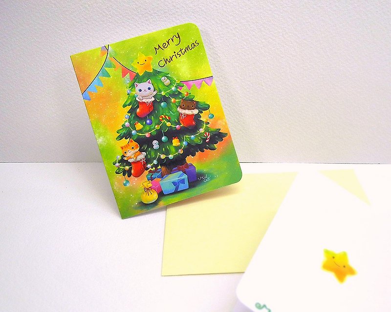Christmas tree card (Christmas card) - การ์ด/โปสการ์ด - กระดาษ สีเขียว