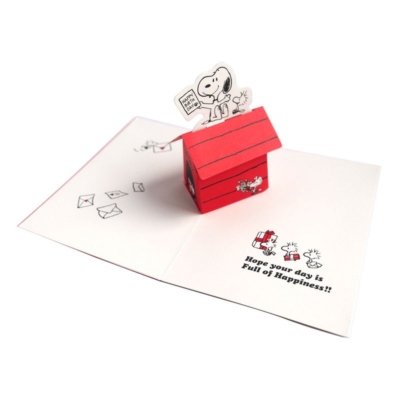 Snoopy Japanese Card Stereo Red House 【Hallmark-Peanuts Birthday Card】 - การ์ด/โปสการ์ด - กระดาษ หลากหลายสี