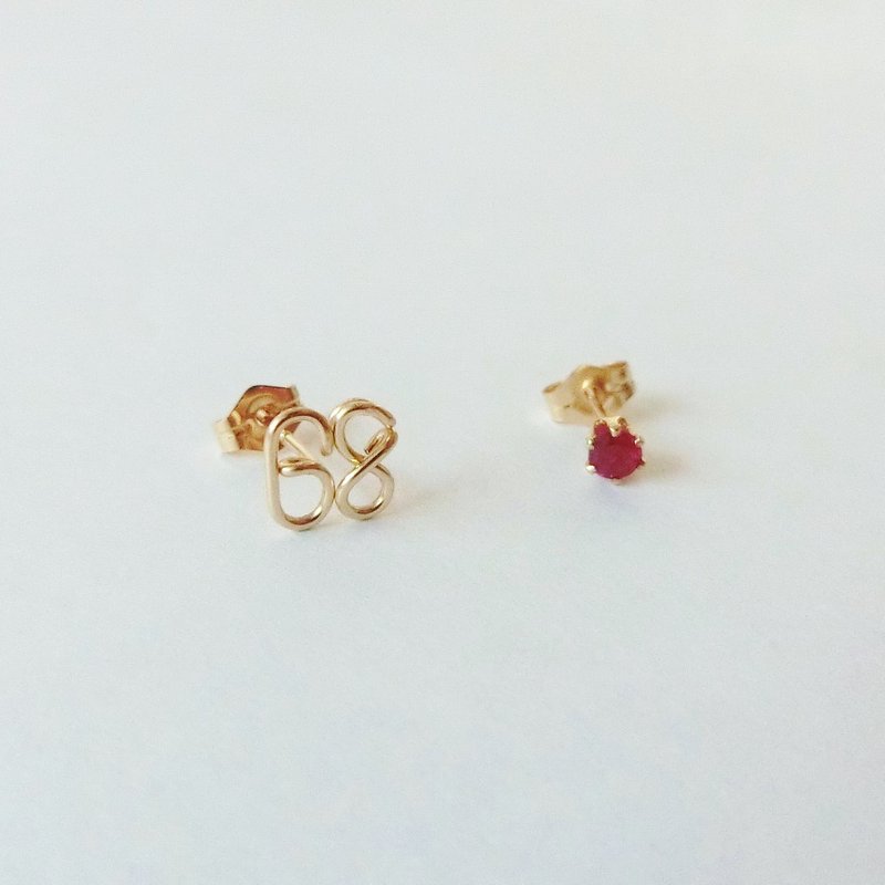 2-digit number and birthstone stud earrings - ต่างหู - โลหะ สีทอง