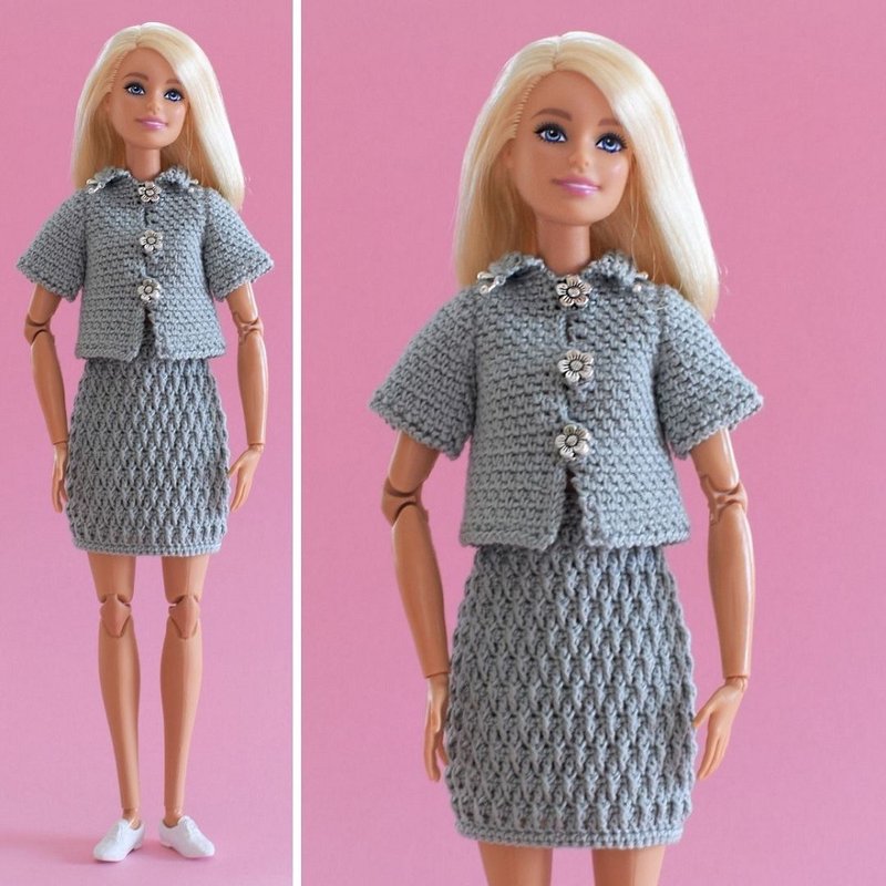 Crochet clothes Barbie pattern pdf, jacket and skirt doll digital download - Knitting, Embroidery, Felted Wool & Sewing - Cotton & Hemp Gray