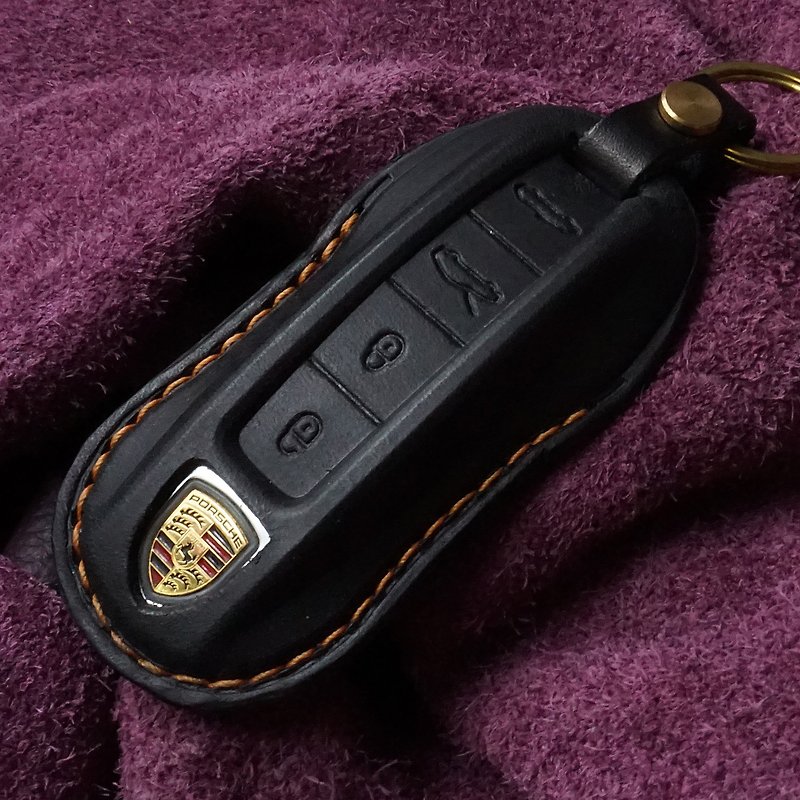 Porsche 992 保時捷汽車 晶片 鑰匙皮套 免鑰匙保護套 鑰匙圈 - 護照套 - 真皮 黑色