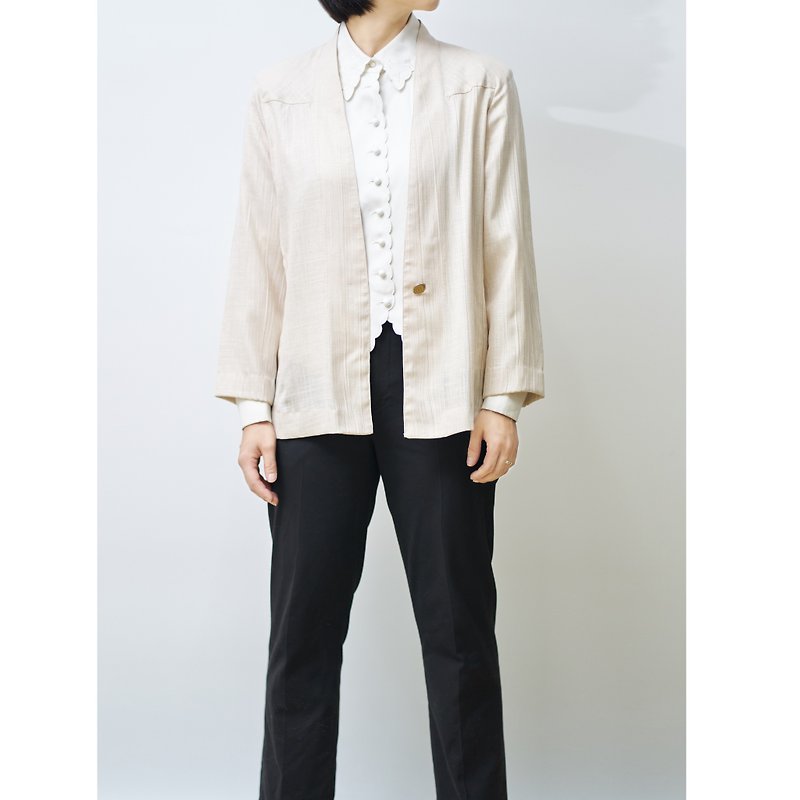 聚酯纖維 女大衣/外套 - 米白/日本古著罩衫