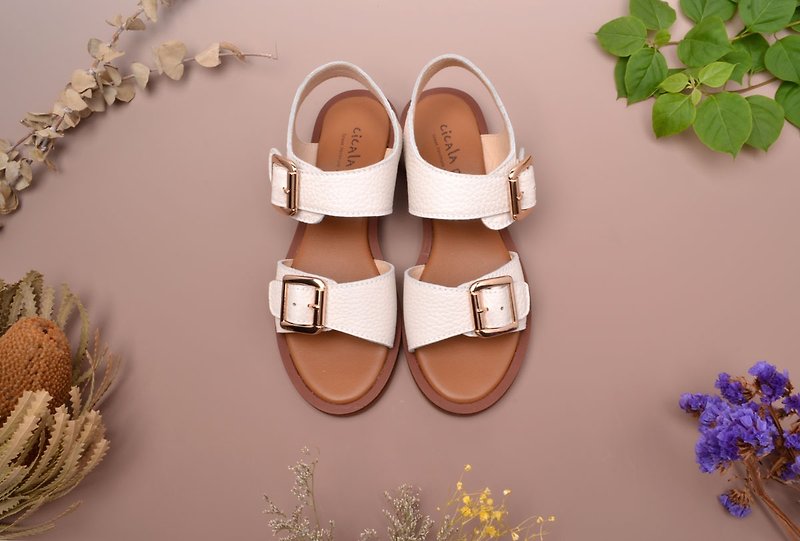 1655 handmade sandals simple white - รองเท้ารัดส้น - หนังแท้ 