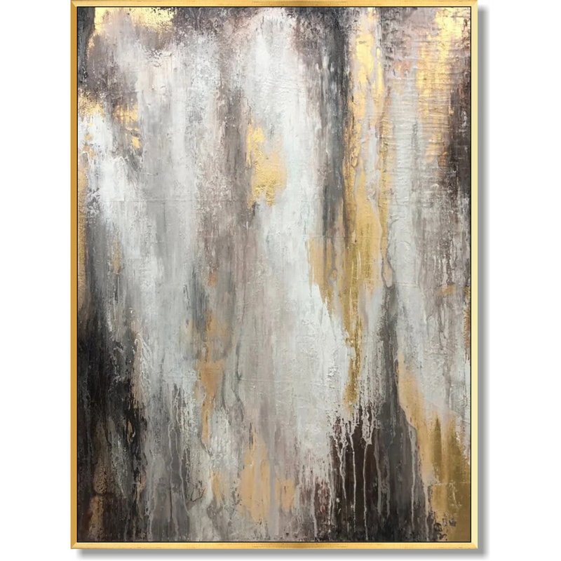 Oversize Oil Painting Gray Wall Art Gold Leaf Painting Unique Wall Art Abstract - 壁貼/牆壁裝飾 - 壓克力 金色