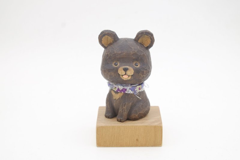 I want to be a room wood carving animal _ small black bear (log hand carved) - Stuffed Dolls & Figurines - Wood Black