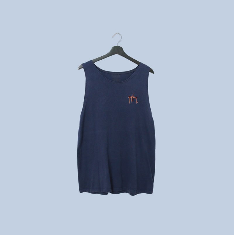 Back to Green- 大U領背心 深藍底 老鷹b-05 /vintage tank shirt - 男背心 - 棉．麻 