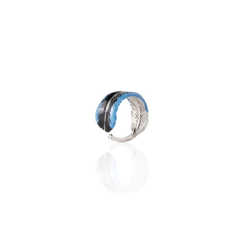 Feather ring blue black - General Rings - Enamel Blue