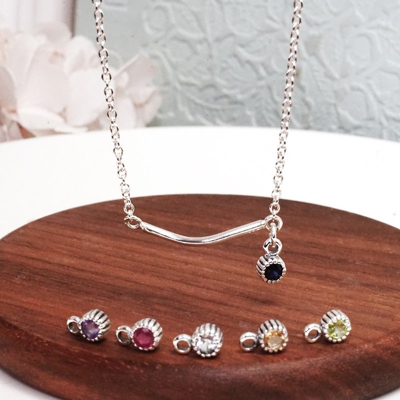 Natural birthstone sterling silver necklace water wave design natural stone series Stone girls necklace - Necklaces - Sterling Silver Multicolor