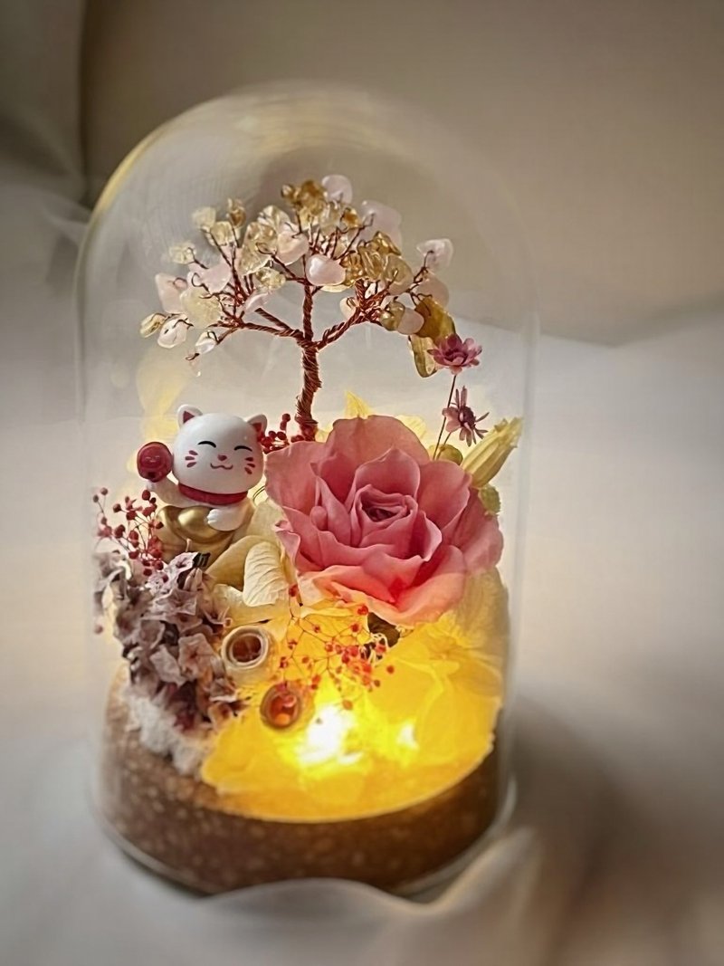 招き猫クリスタルツリー プリザーブドフラワーガラスドーム - ドライフラワー・ブーケ - 寄せ植え・花 
