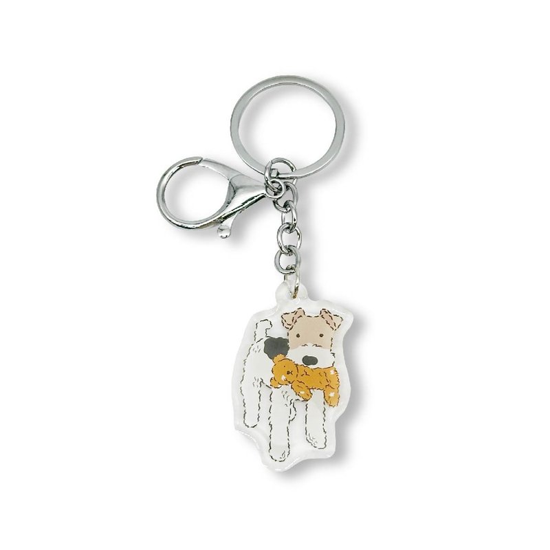 Wirefoxterrier 剛毛獵狐梗 滴膠壓克力鑰匙圈吊飾-梗梗與熊 - 鑰匙圈/鑰匙包 - 塑膠 透明