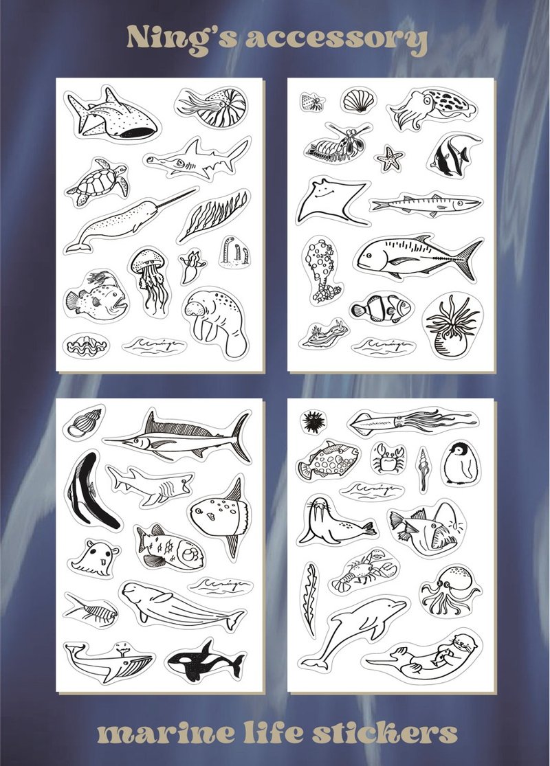 Hand-painted marine life transparent waterproof sticker - สติกเกอร์ - วัสดุกันนำ้ สีใส