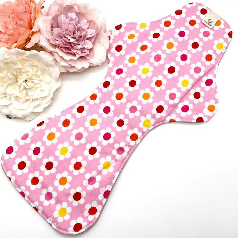 Menstrual cloth napkin, very large size, organic cotton napkin, flower pattern, - ของใช้ส่วนตัวผู้หญิง - ผ้าฝ้าย/ผ้าลินิน สึชมพู