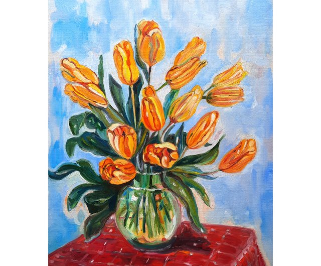 花瓶の中のブーケの絵画 オリジナルアート 油絵 キャンバスに油彩