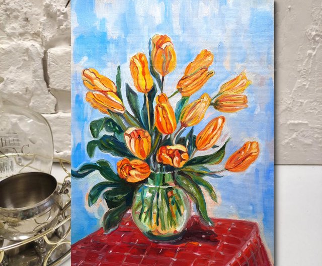 花瓶の中のブーケの絵画 オリジナルアート 油絵 キャンバスに油彩