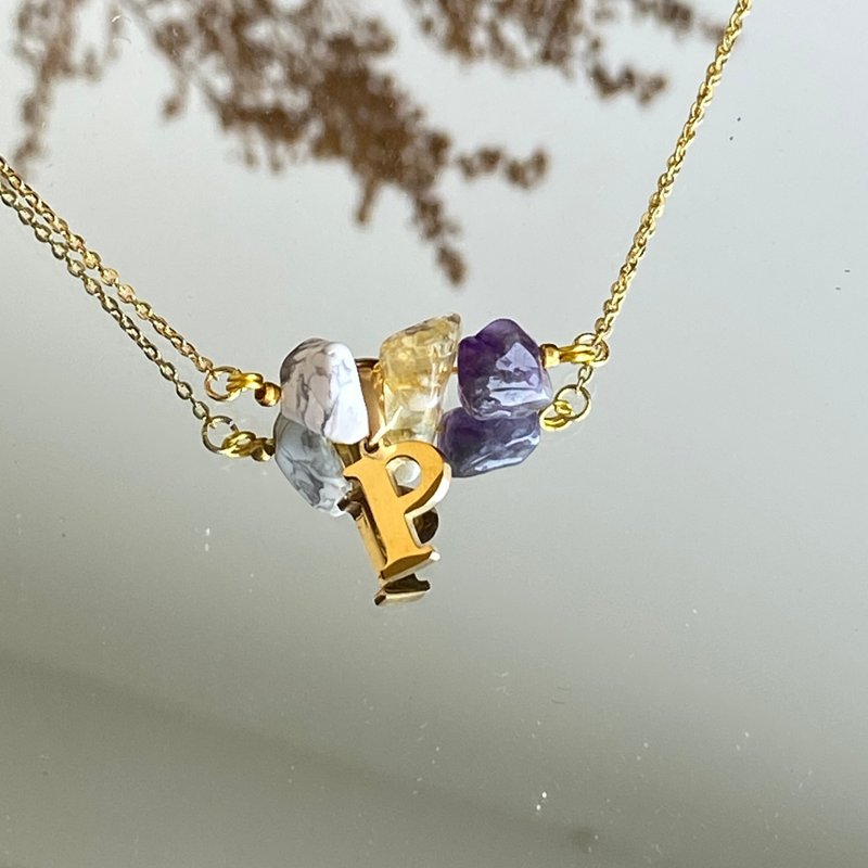 Tri-color Free form Natural Crystal Necklace with Customizable Letters A-Z - Necklaces - Gemstone Multicolor