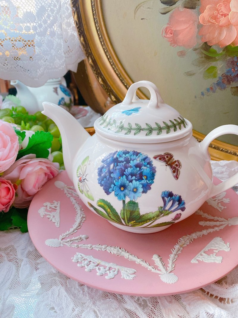 英國製Royal Worcester 集團旗下 Portmeirion手繪花草系列花茶壺 - 茶壺/茶杯/茶具 - 瓷 藍色