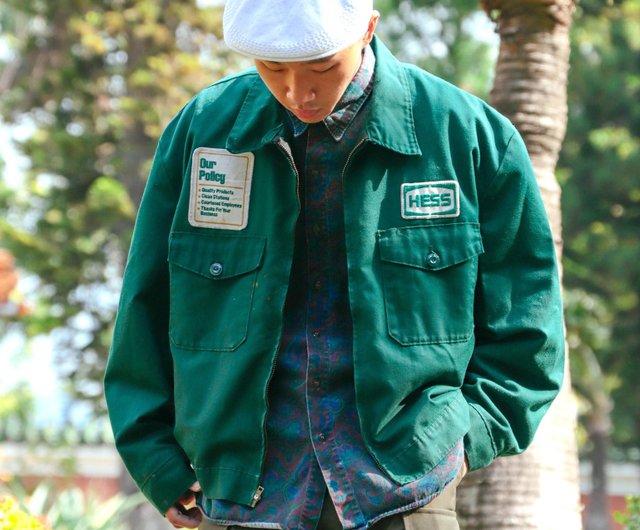 Green shop work coat